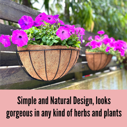 LaLaGreen Wall Hanging Planters, 2 Pack, 12 Inch Wall Mounted Flower Baskets with Coco Liner, Metal Iron Wire Plant Holder for Outdoor Window Box Herb Outside Fence Railing Deck Porch Balcony Garden