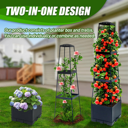 Biotolot 2 Packs Raised Garden Bed Tomato Planter Box with Trellis,44.8" Self-Watering Tomato Cage with Trapezoidal Trellis for Climbing Plants Flowers Vegetables Vine in Patio Garden Indoor Outdoor
