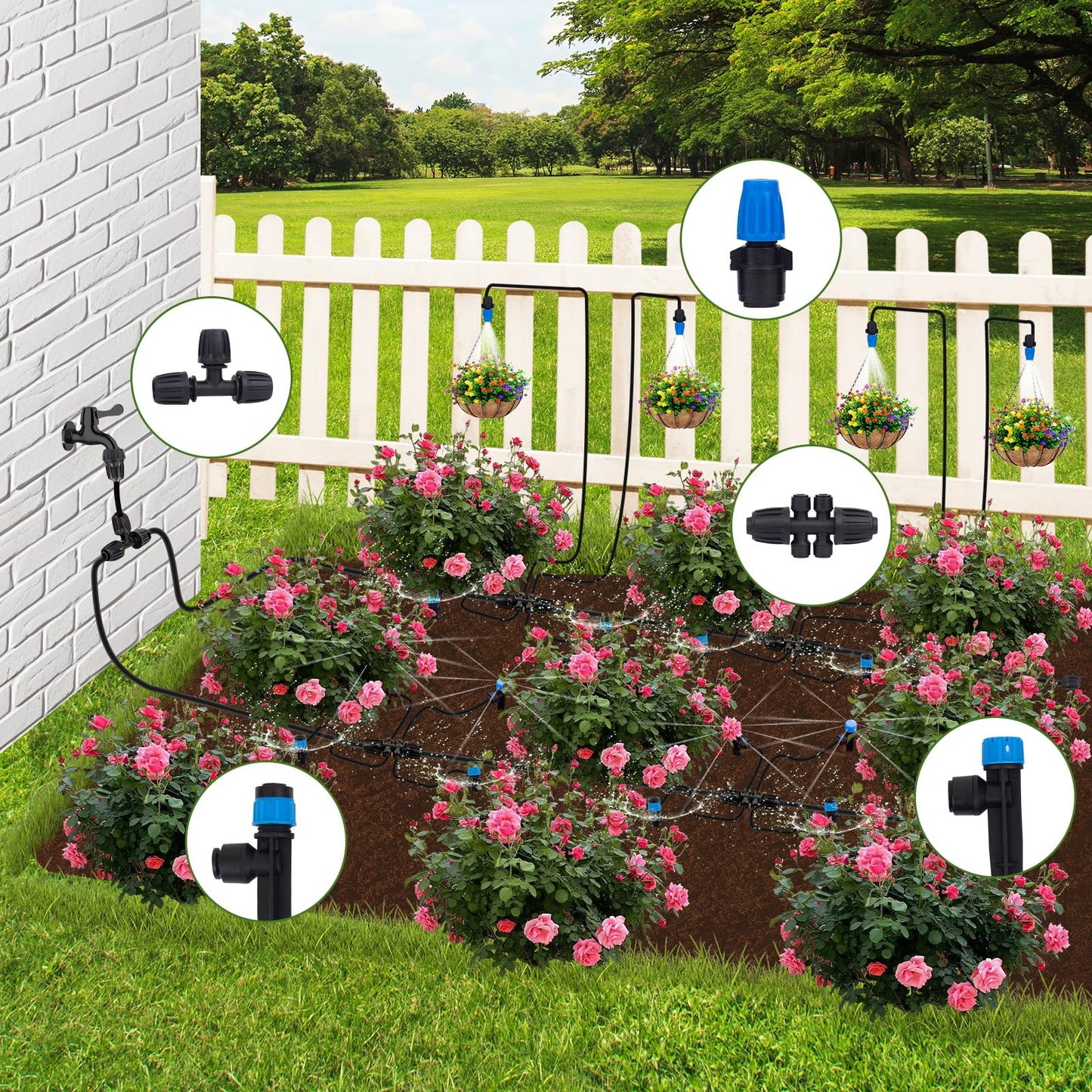 Inntop 240FT Drip Irrigation System Kits, Quick Connect Automatic Garden Watering System for Raised Bed, Potted Plants, Lawn, Greenhouse with 1/2 inch Hose 1/4 inch Tubing and Accessories