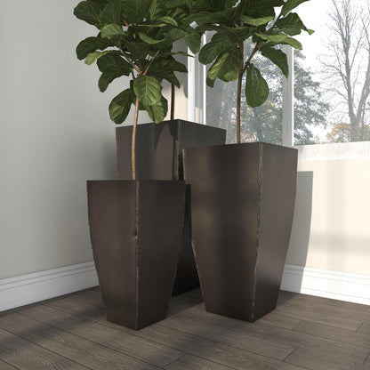 Deco 79 Metal Indoor Outdoor Planter Large Planter Pot with Tapered Base, Set of 3 Planters 20", 25", 30"H, Dark Gray
