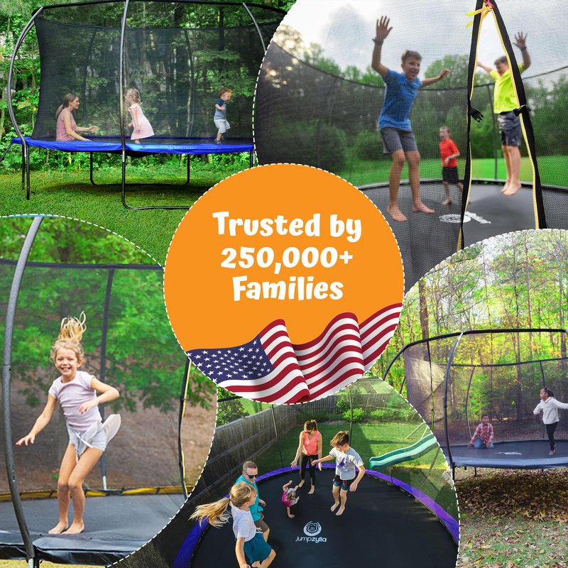 JUMPZYLLA Trampoline Outdoor 8FT 10FT 12FT 14FT 15FT 16FT with Enclosure and Ladder, ASTM Approved Recreational Trampoline for Kids and Adults, Anti-Rust Coated Frame (Yellow, 10FT)