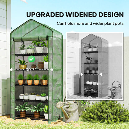 Outsunny 5 Tier Mini Greenhouse, 76" x 35.4" x 19.3" Small Portable Greenhouse with Reinforced PE Cover, Roll-Up Zippered Door, for Indoor Outdoor Garden Yard Backyard, Green