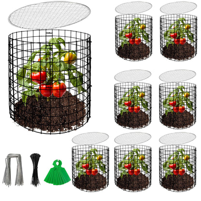 Adnee 8 Pack Wire Plant Protector with Cover-12" x 11" Detachable Plant Protector Metal Plant Cages-Garden Plant Cages for Flower Vegetable to Keep Animals Out