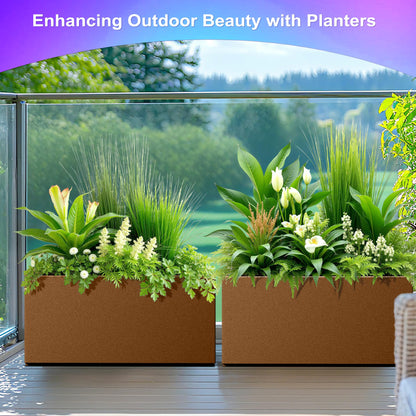Tall Metal Planter, 10" W×16.3" H Large Rectangular Planter Box for Outdoor or Indoor, All-Weather Durable Plant Box with Drainage Holes & Removable Shelf for Patio, Porch, Garden, Trees, Flowers