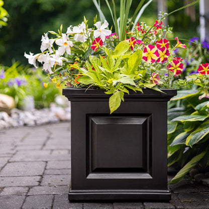 Mayne Nantucket 16-Inch Square Planter – Self-Watering, Weather-Resistant Planter for Flowers – Durable Outdoor Design for Patio, Porch, or Entryway