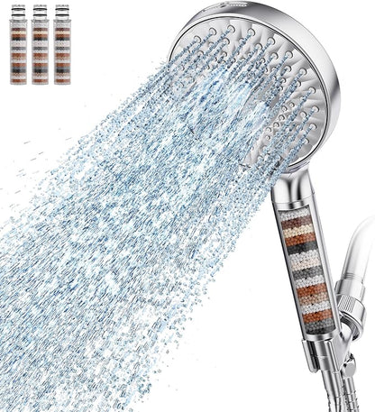 SR SUN RISE Filtered Shower Head with Handheld High Pressure 9 Spray Mode Showerhead Detachable Shower Head Water Softener Filters Beads for Hard Water Remove Chlorine 4 Filters Chrome