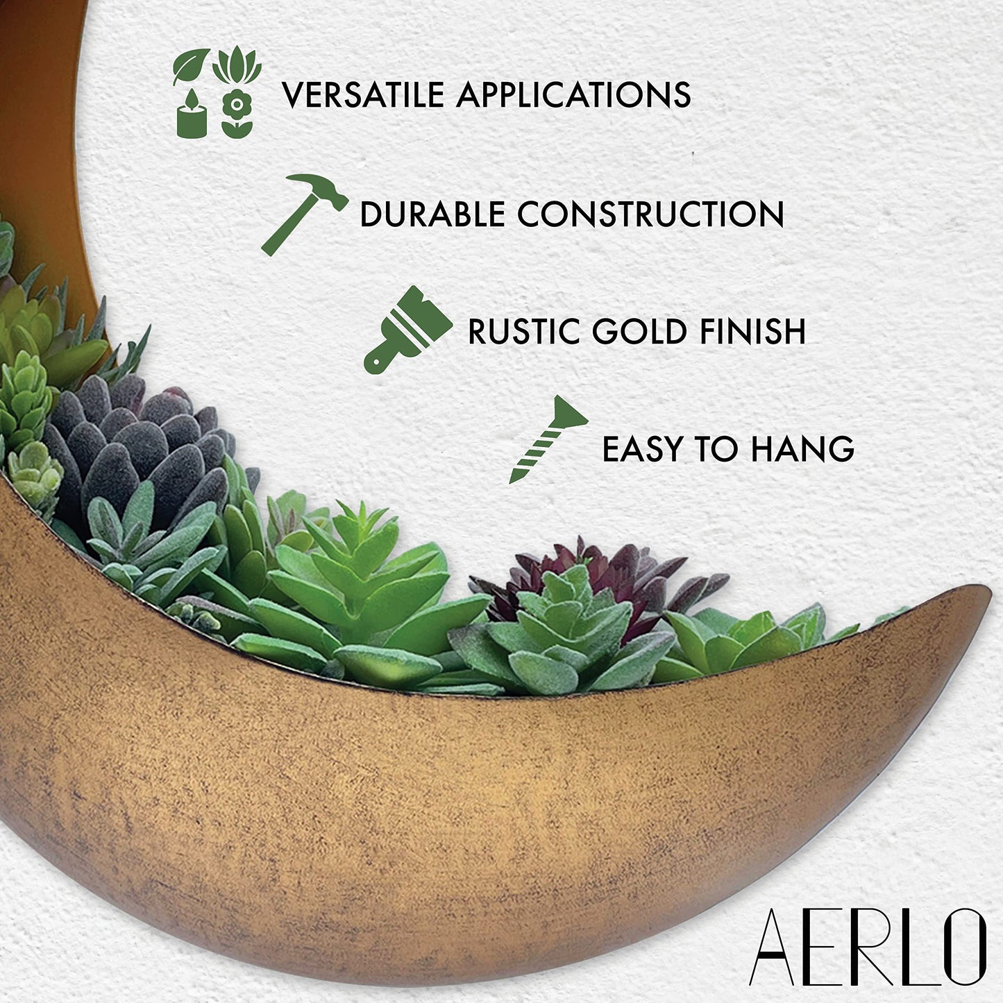 AERLO Moon Wall Planter - Hanging Moon Decor Perfect for Boho, Hippie, and Witchy Gifts for Women - Wall Planters for Indoor Plants and Outdoor Plants