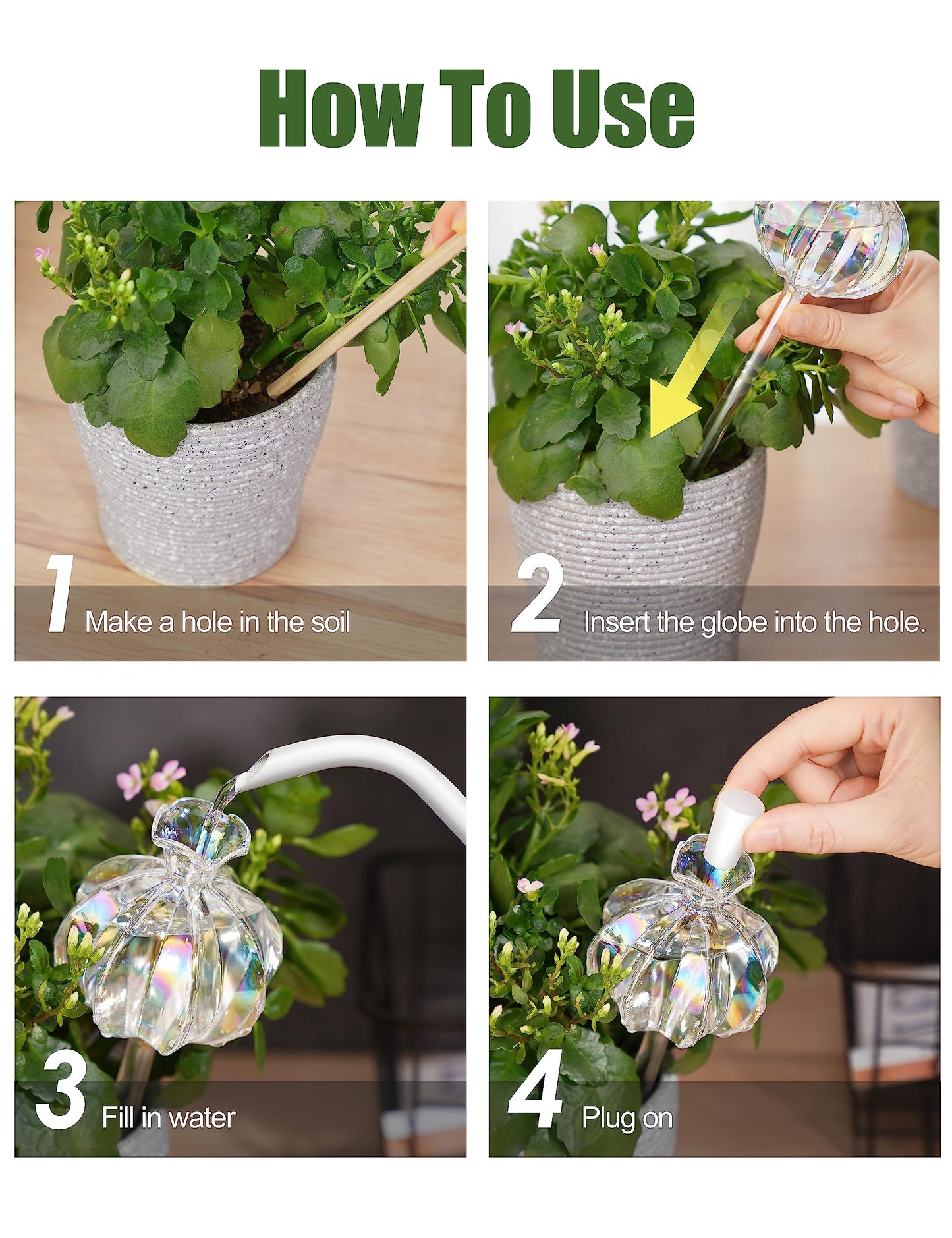 NiHome Cactus-Shaped Glass Plant Self-Watering Globes 6-Pack, Glass Waterer Stakes for Potted Plants, Automatic Mini Irrigation System, Adorable Gardening Tool (Iridescent, 3 Large + 3 Medium)
