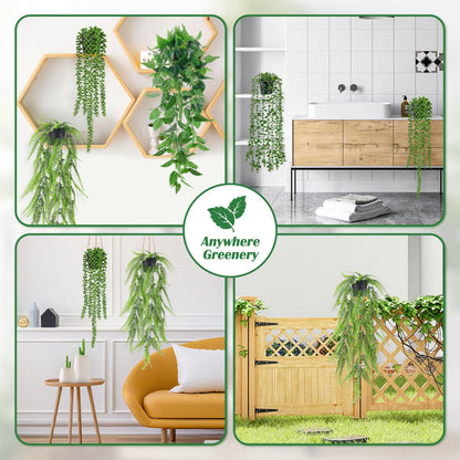 Der Rose 4Pcs Fake Plants Hanging Artificial Ivy Vine Faux Eucalyptus Hanging Plants, Boston Fern, String of Pearls for Living Room Aesthetic Bedroom Boho Kitche Wall Shelf Indoor Outdoor Decor