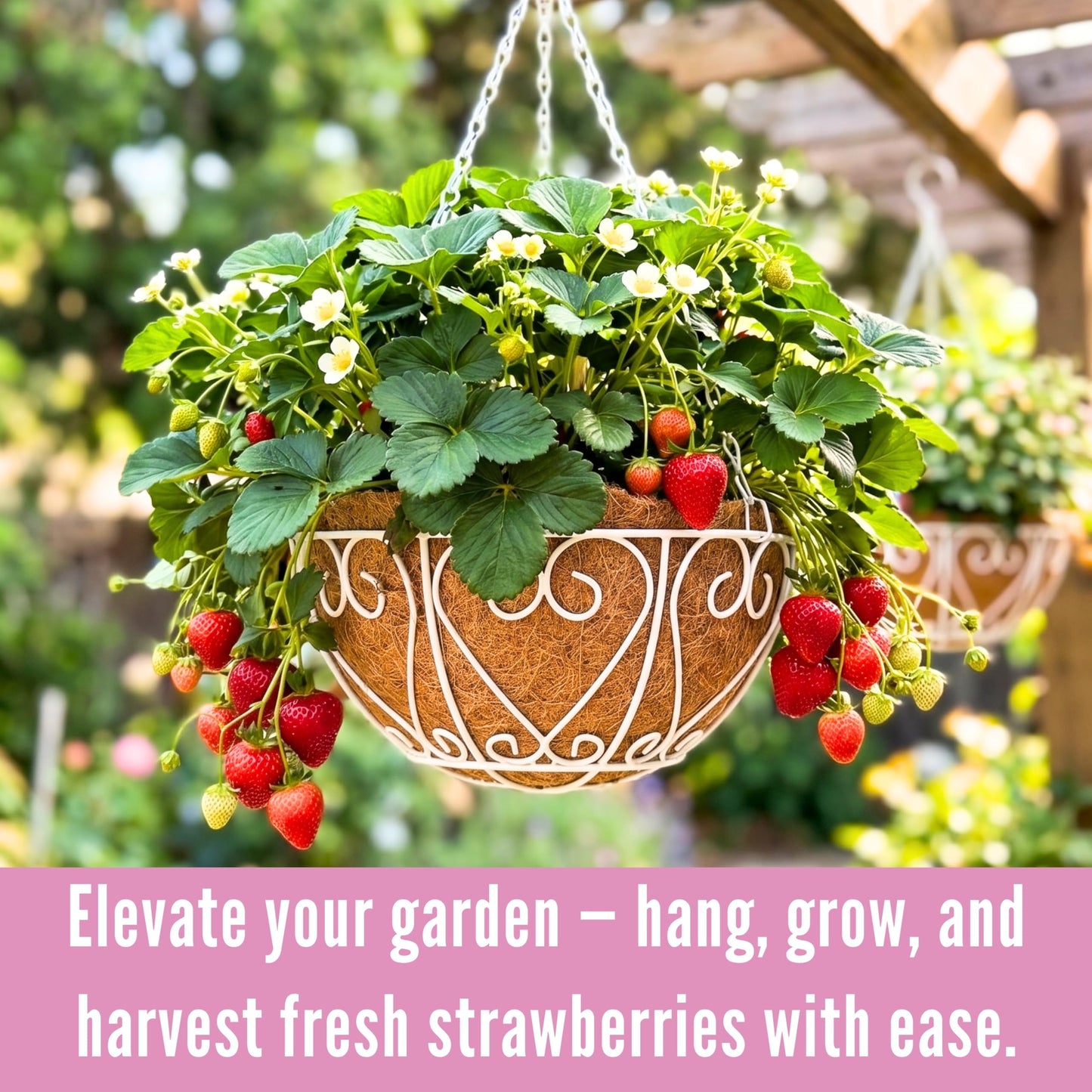 LaLaGreen Hanging Planter for Outdoor (18 Inch, 4 Pack) Large White Metal Wire Hanging Plant Planter with Coco Liner Round Garden Farmhouse Balcony Country Decor Flower Pot Hanger Deck Porch Modern