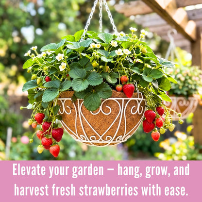 LaLaGreen Hanging Planter for Outdoor (18 Inch, 4 Pack) Large White Metal Wire Hanging Plant Planter with Coco Liner Round Garden Farmhouse Balcony Country Decor Flower Pot Hanger Deck Porch Modern
