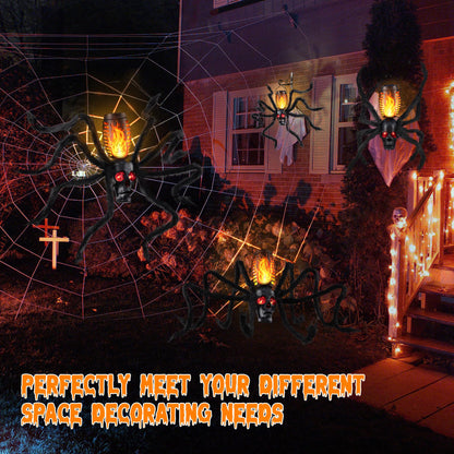 Halloween Skull Flame Lights with 8 Spider Tentacles 2 Pack- Solar Powered Outdoor Lighting Decoration for Halloween Parties, Gardens, and Haunted Displays (Orange, 2 Pack)