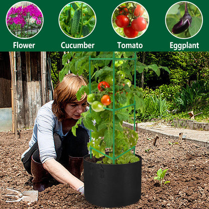 4 Packs 47 x 12 Inch Garden Tomato Cages with Grow Bags- Triangle Plant Support Trellis Assembled with Planter Bags- Garden Cucumber Vegetables Frames for Vertical Climbing Plants