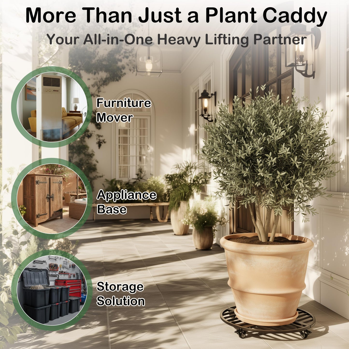 22" Round Metal Plant Caddy with Wheels Heavy Duty, 600lbs Capacity Rust-Proof Plant Stand with Lockable Caster Wheels, Rolling Plant Dolly for Large Planter Pots & Heavy Objects, Indoor Outdoor