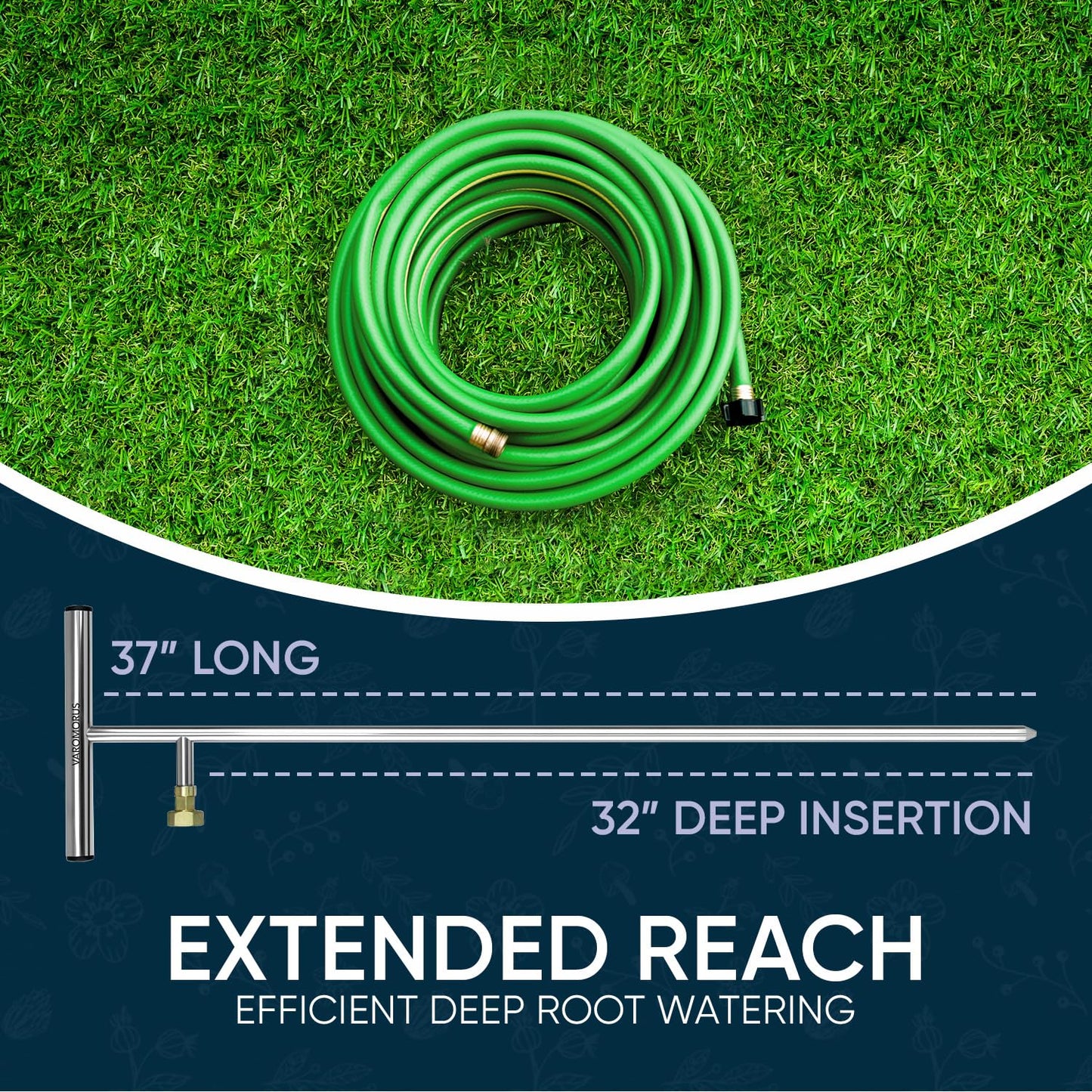 Varomorus Stainless Steel Deep Root Feeder for Tree Watering Spike Tool Irrigation for Outdoor Plants System Wand T-Handle One-Piece