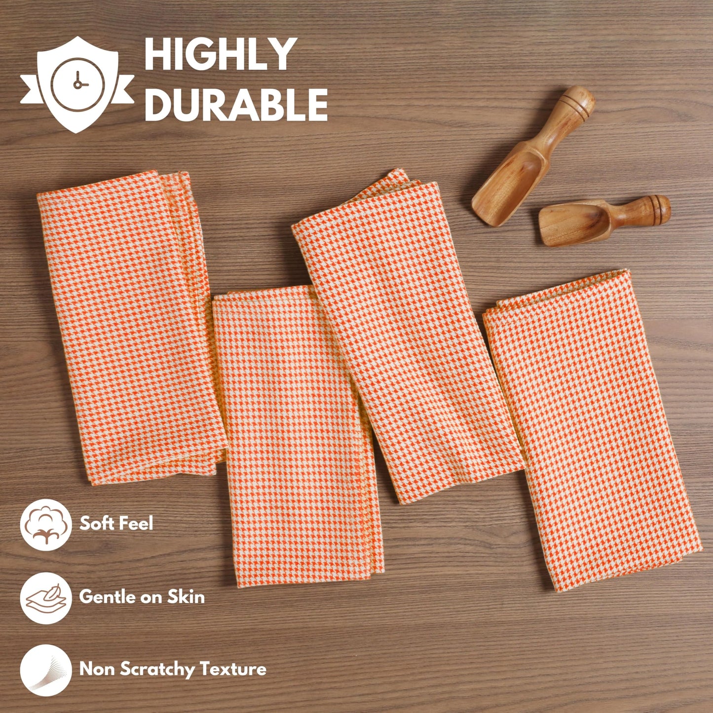 Softopia Cotton Napkin 100% Cotton 18 Inch x 18 Inch Dinner Houndstooth Check Napkins, Decorative Washable Cloth Napkin Set of 12 for Dining, Buffet Parties & Camping - Orange