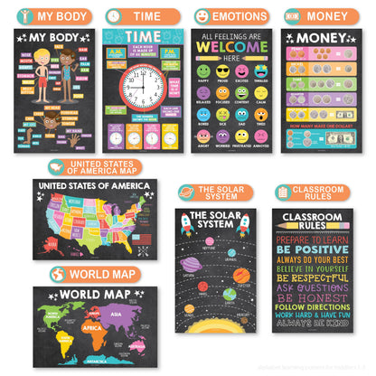 Hadley Designs 16 Educational Posters for Classroom Must Haves - Laminated Pre-K Posters for Toddler Homeschool Essentials, Toddler & Preschool Learning Activities, Kindergarten Classroom Decor