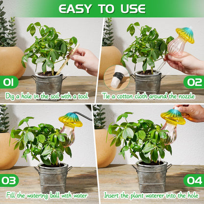 11 oz Large Plant Watering Globes, Glass Self Watering Globes, Gradient Color Mushroom Self Watering Planter Insert, Vacation Plant Watering Devices, Automatic Watering Bulbs (Large-2 Pack)