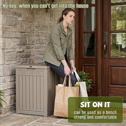 55 Gallon Outdoor Package Delivery Box Waterproof with Lockable, Weatherproof Secure Parcel Drop Box for Porch, Resin Outside Storage Boxes Grey