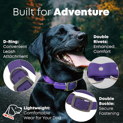 Regal Dog Products Medium Purple Dog Collar with Heavy Duty Double Buckle & D Ring | Vinyl Coated, Custom Fit, Adjustable Biothane Dog Collar | Chew Resistant Waterproof Collar for Dogs