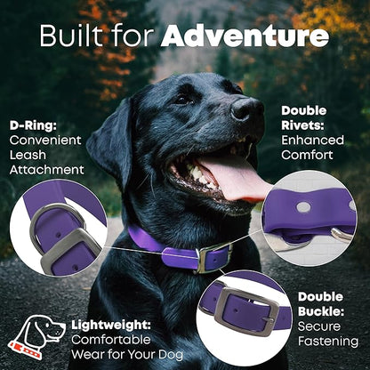 Regal Dog Products Medium Purple Waterproof Dog Collar and Leash Set | Heavy Duty Double Buckle & D Ring - 5'ft Leash | Adjustable Biothane Dog Collar | Chew Resistant Waterproof Collar for Dogs