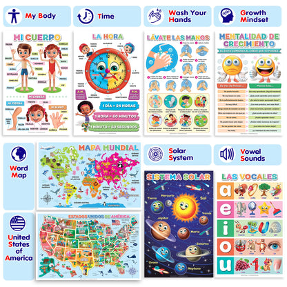 DeeDee's Workshop 16 Spanish Classroom Posters - Spanish Learning for Kids, Abecedario para Niños en Español, Days of the Week & Calendar