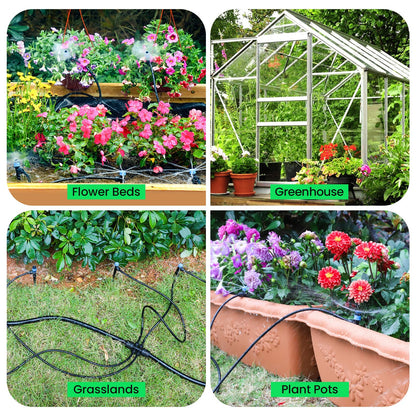 MIXC 230FT Quick-Connect Drip Irrigation System Kit, Automatic Garden Watering System with 1/4" & 1/2" Fast-Lock Tubing - Adjustable Nozzles & Sprinklers for Garden, Greenhouse, Lawn, Potted Plants