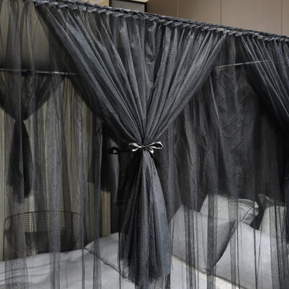 Joyreap 4 Corners Post Canopy Bed Curtain Black- Twin Size Royal Luxurious Cozy Drapes Netting- Elegant Bedroom Decoration Accessories for Adults
