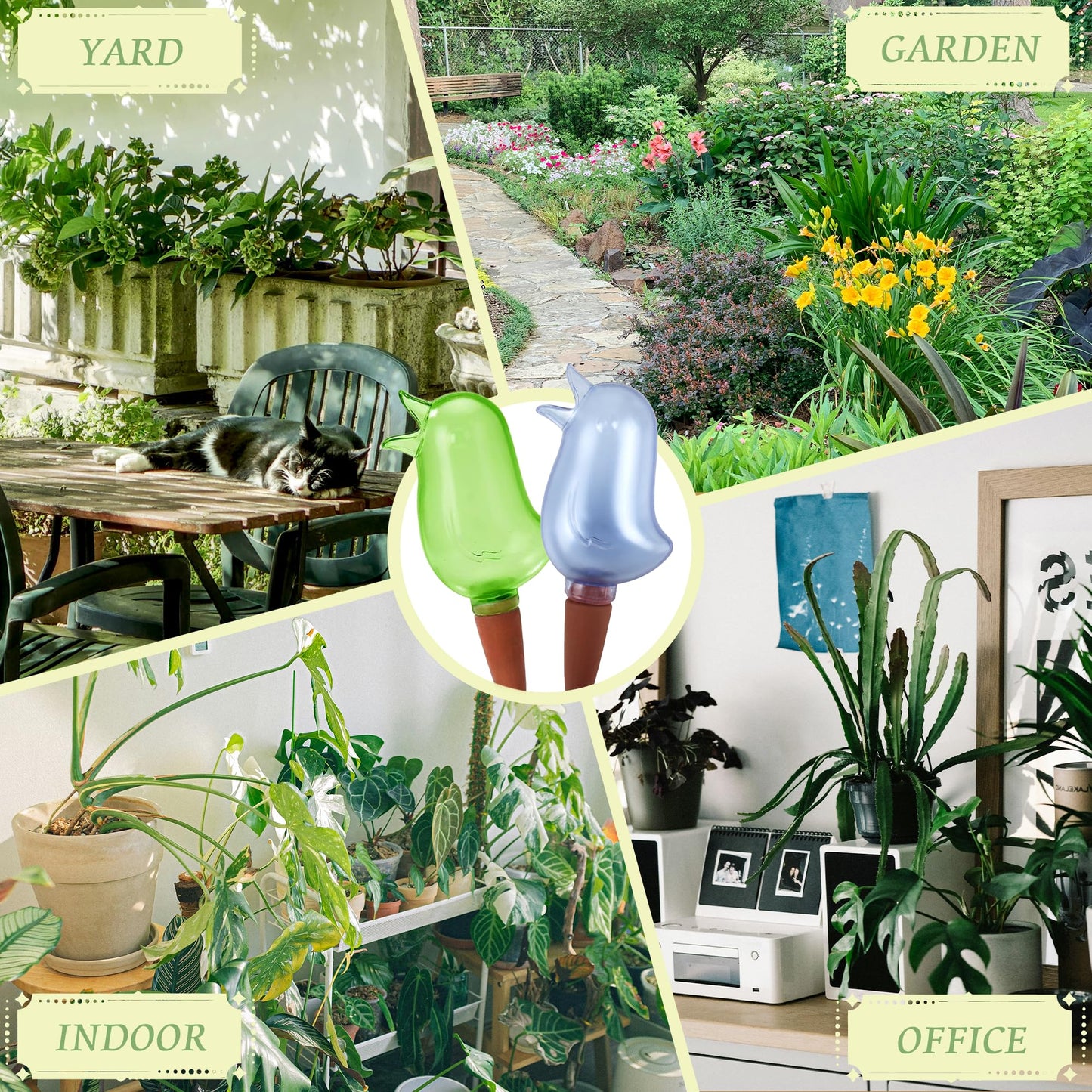 4 Pack Self Watering Spikes, Indoor Plant Watering Globes, Bird Shape Automatic Irrigation Spikes,Plant Watering Devices (Green&Blue)