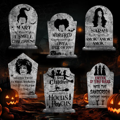 Hocus Pocus Outdoor Halloween Tombstones Decorations, 6Pcs Hocus Pocus Witches Tombstone, Outdoor Halloween Gravestone Yard Signs Decor, Scary Graveyard Yard Signs for Kids Home Party
