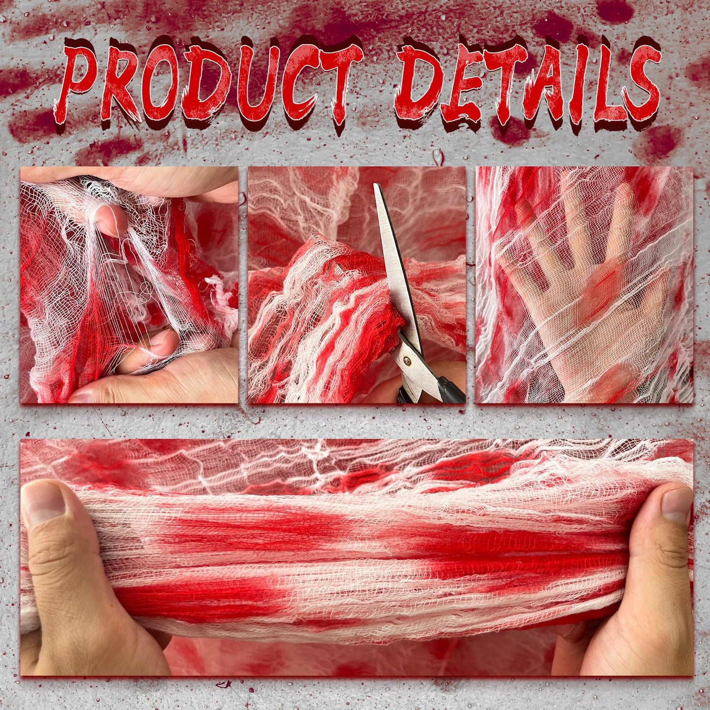 512" x 85" Halloween Blood Creepy Cloth Decoration - Large Bloody Spooky Fabric Gauze -Halloween Scary Gauze Blood Creepy Cloth for Haunted House Halloween Party Yard Wall Doorway Outdoors Decoration