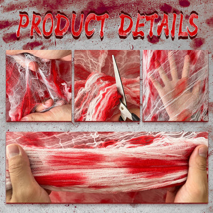 512" x 85" Halloween Blood Creepy Cloth Decoration - Large Bloody Spooky Fabric Gauze -Halloween Scary Gauze Blood Creepy Cloth for Haunted House Halloween Party Yard Wall Doorway Outdoors Decoration