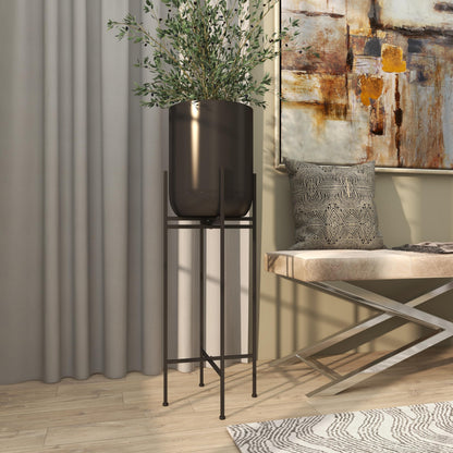 Deco 79 Metal Indoor Outdoor Planter Tall Large Planter Pot with Removable Stand, Planter 12" x 12" x 36", Black