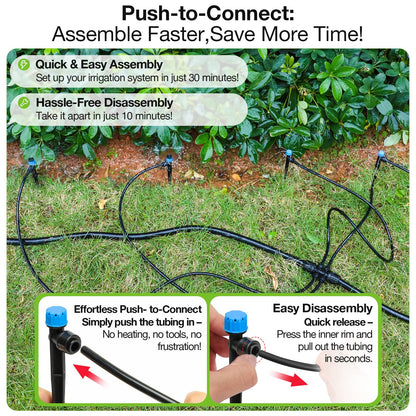 The Bundle of MIXC 20 Pack Quick Connector Drip Emitter Stream and MIXC 100FT 1/4 Inch Distribution Tubing Black