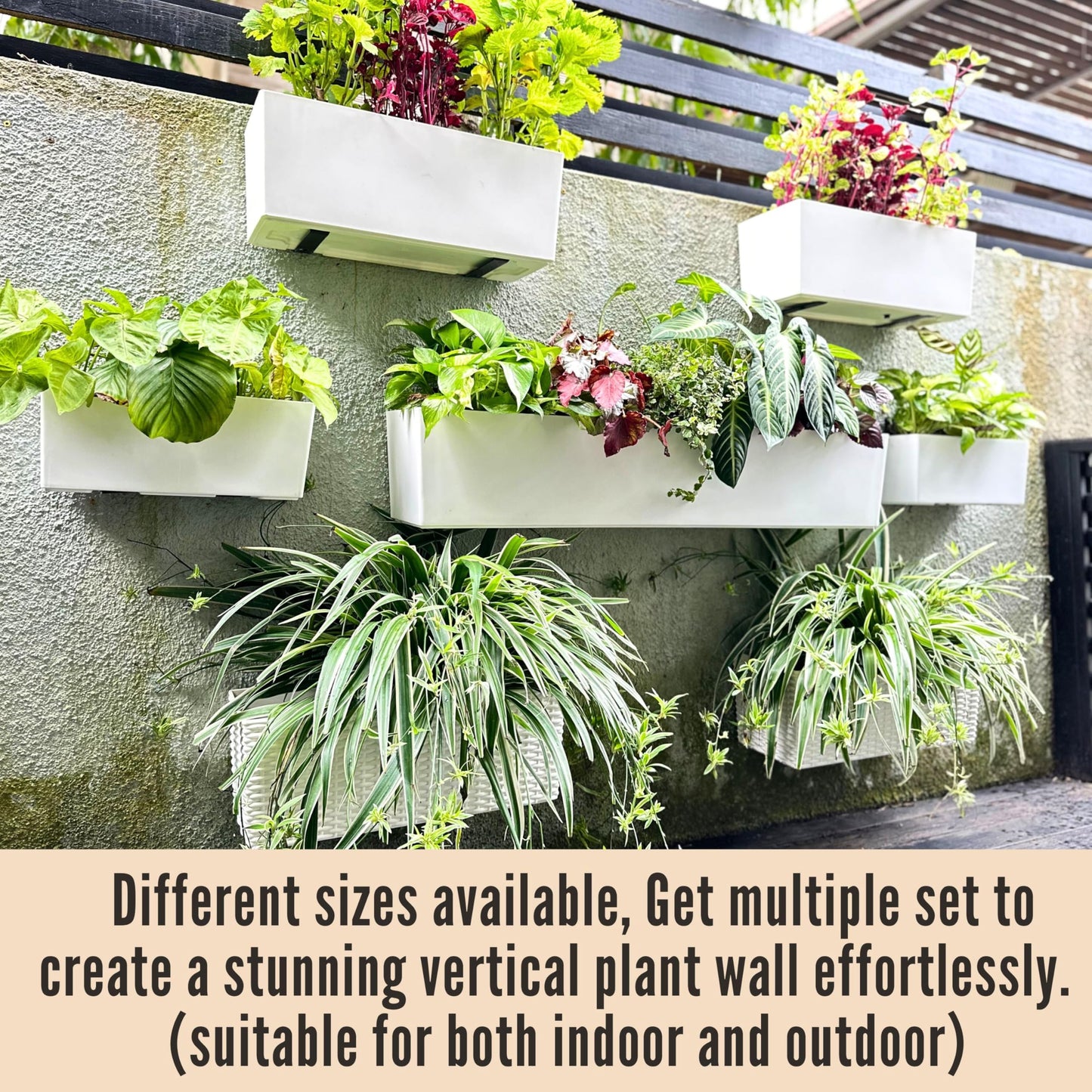 LaLaGreen Bundle- 4 Pack, 14 Inch Rectangular Self Watering Planter + 2 Pack, 11 Inch Round Self Watering Basket Rattan Style Balcony Flower Pot Window Wall Mount Plants Boxes Modern Home Garden Decor