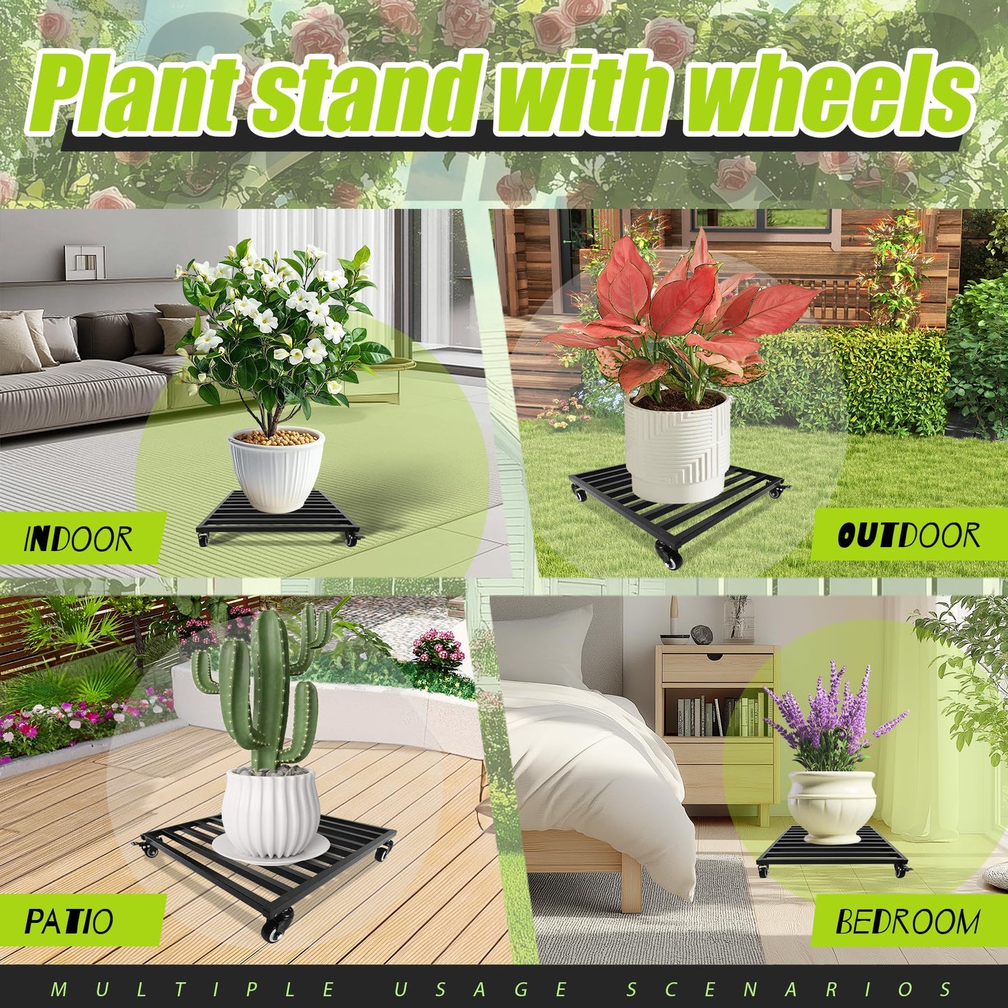 Plant Caddy with Wheels 20'' 2 Pack Metal Rolling Plant Stand Plant Dolly with Lockable Casters Aluminium Heavy Duty Pot Mover Rollers Indoor Outdoor Planter Trolley Holds up 450 Lbs Planter Black