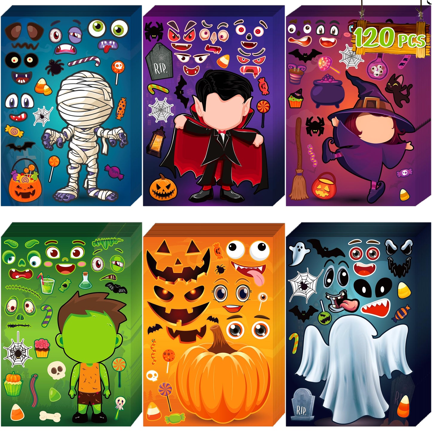 LINAYE 120 Sheets Halloween Stickers Crafts for Kids Toddlers, Make Your Own Halloween Stickers for Goodie Treat Bag Fillers Game Activities for Kids Toddlers Party Favors