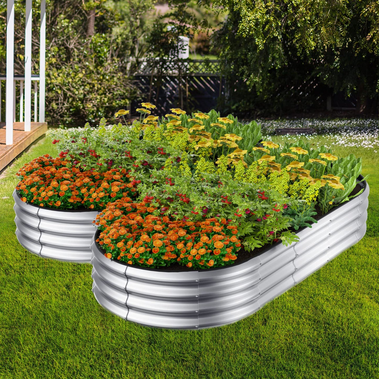 Winpull Raised Garden Bed Kit, 4x2x1 ft Galvanized Planter Box Outdoor with Safety Edging, Large Metal Raised Beds for Gardening Vegetables Flower Herb (Classic Silver)