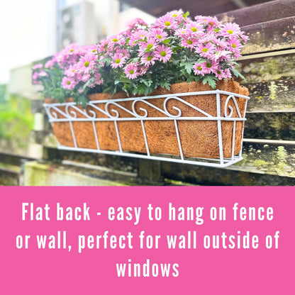 LaLaGreen Bundle (2 Pack, 30 Inch White + 2 Pack, 30 Inch Black) Window Flower Boxes Basket Outdoor, Balcony Planter Over The Rail, Deck Railing Metal Horse Troughs Fence Patio Porch Garden Decor