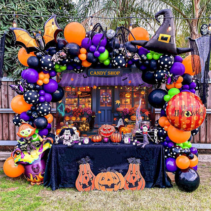 Halloween Candy Shop Backdrop Magic Witch Pumpkin Shop Maple Leaves Photography Background Halloween Pumpkin Lantern Night Theme Party Decorations Banner (8X6FT(94 x 70 inch))