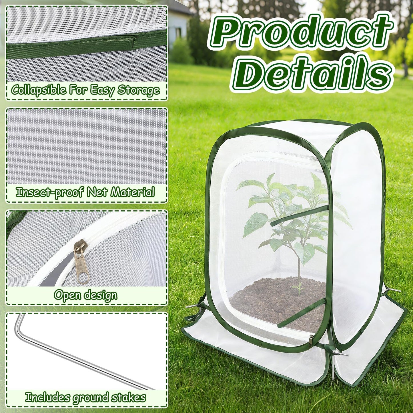 Augshy 3 Pack Pop Up Plant Covers Plant Protectors Tent Mesh Plant Protectors from Animals and Birds Garden Net Cage with Stakes for Protect Outdoor Plants Vegetables Flowers Shrubs 13"x13"x20"