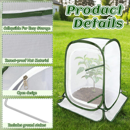 Augshy 3 Pack Pop Up Plant Covers Plant Protectors Tent Mesh Plant Protectors from Animals and Birds Garden Net Cage with Stakes for Protect Outdoor Plants Vegetables Flowers Shrubs 13"x13"x20"