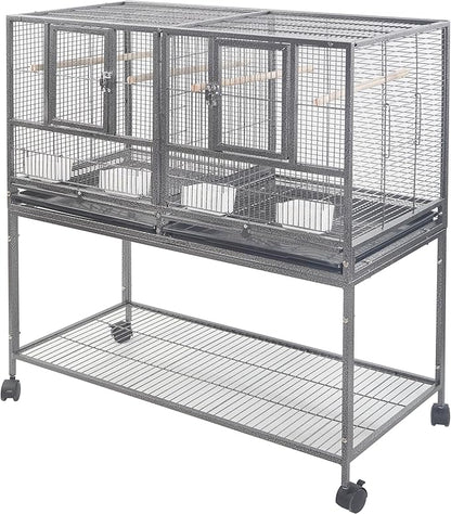 1F/2F/3F Stackable Center Divided Breeder Breeding Bird Flight Double Rolling Cage for Aviaries Canaries Cockatiels Lovebirds Finches Budgies Small Parrots. (Black Vein, 1F)