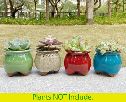 Casktcom 4PCS Handcraft Glazed Succulent Planters，Small Ceramic Succulent Pots with Drainage，Small Pots for Succulents - Mix Color Set
