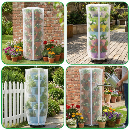 2 Pcs Vertical Plant Pot Insect Netting with Zipper, 59"x22" Stackable Planter Garden Net Cover, 6 to 7 Tier Planter Pot Insect Bird Barrier Protection Mesh for Strawberry Herb Flower Fruit Vegetable