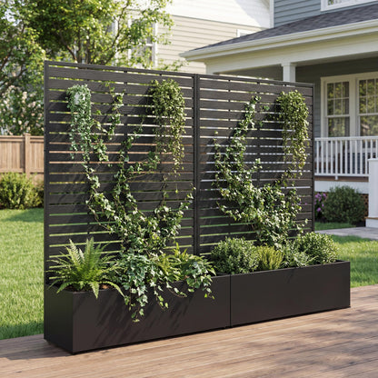 seethmi Metal Raised Garden Bed with HDPE Trellis, 45"x16"x59" Planter Box for Vegetables & Climbing Plants, Outdoor HDPE Privacy Screen Planter with Drainage Holes for Patio, Backyard, Garden