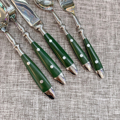 Green Flatware Set Silverware Set for 4 Cutlery Set Durable 18/10 Stainless Steel Flatware Sets Utensil Sets Flatware Wedding Mirror Effect Classical Retro Steak Tableware Forks Spoons And Knives Set