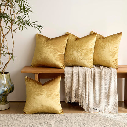 GIGIZAZA Velvet Gold Pillow Covers 18x18，Pack of 4 Decorative Throw Pillow Soft Covers Square Couch Pillow Modern Covers Living Room Luxury Cushion Covers