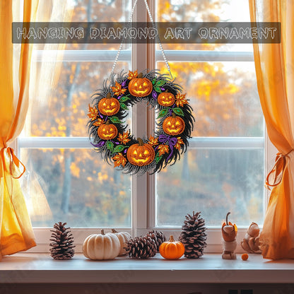 Eiflow Halloween Diamond Art Hanging Kit for Adults Wreath, DIY Diamonds Painting Door Hanger Board Kit, Special Crystal Diamond Art Painting Pendant Ornament