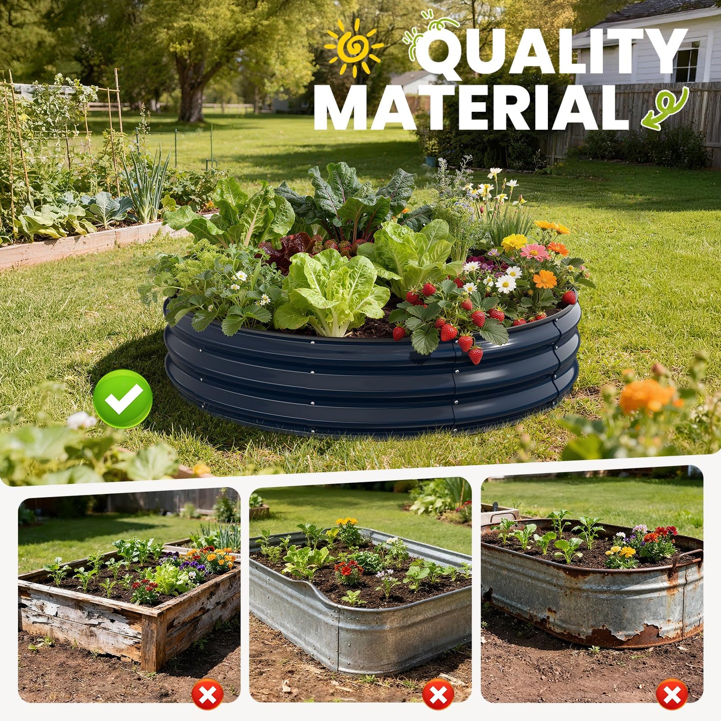 Pattiumo Galvanized Raised Garden Bed 4×4×1 FT, Round Metal Raised Garden Bed Outdoor Planter Box with Open Bottom, Rust-Resistant Steel Garden Bed for Vegetables Herbs Flowers, Easy Assembly